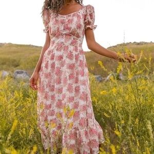 Ivy City Co Floral Maxi Dress - Pink and Cream